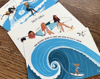 lot de 3 cartes postales surfeuses avec enveloppes / pack of 3 surf postcards