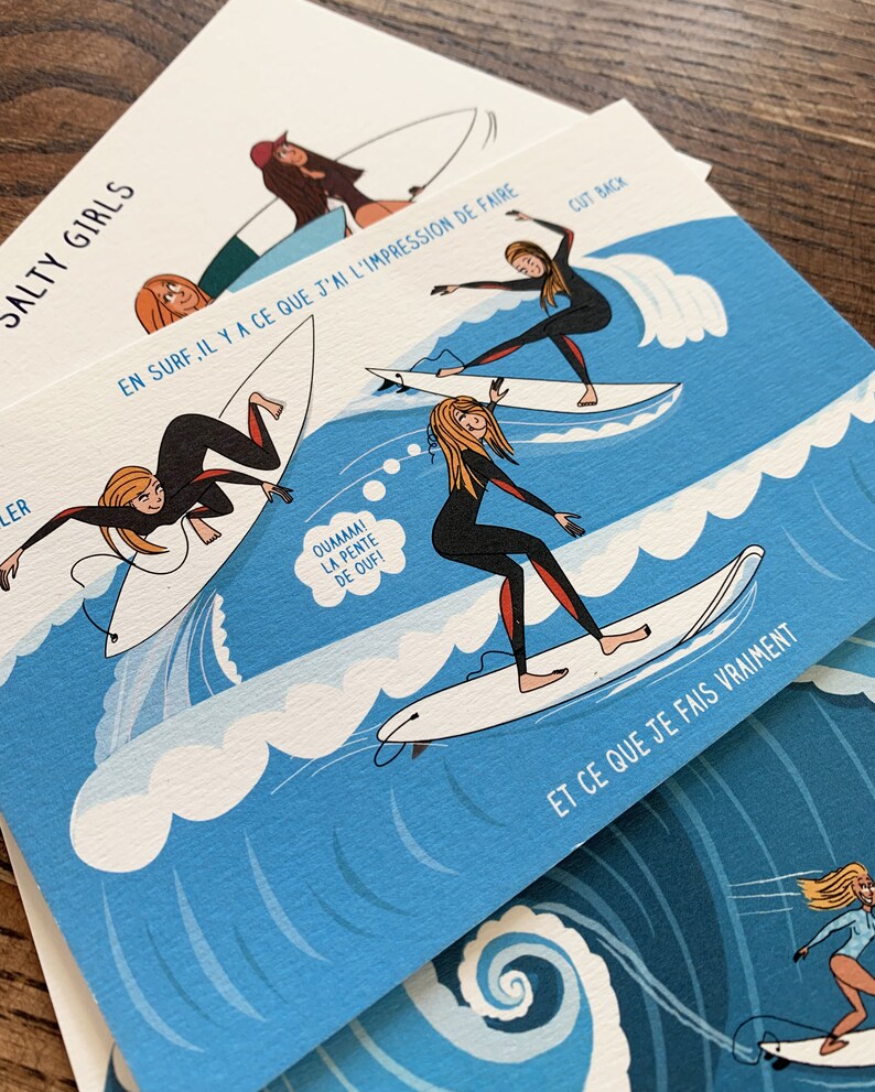 lot de 3 cartes postales surfeuses avec enveloppes / pack of 3 surf postcards image 4