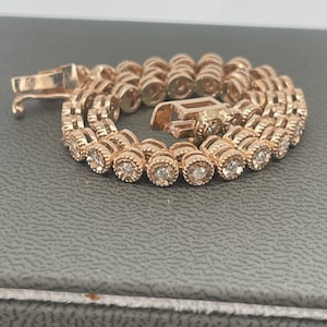 Luxurious 14k Rose Gold Diamond Bracelet | 0.56 Ct Round Brilliant Cut | Elegant Shared Prong Setting | Bridal Party Jewelry | Wedding Gift