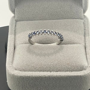 Handmade 0.52 Ct Blue Sapphire Half Eternity Band, Solid 14k White Gold Round Cut, Birthstone Ring for Her, Unique Bridal Wedding Gift