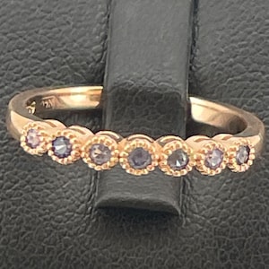 Heirloom 0.28 Ct Blue Sapphire Ring, 14k Rose Gold Bezel Set Stackable Band, Perfect Gift for Daughter, Real Gold Jewelry Wedding Gift