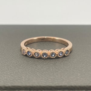 Luxury 0.28 Carat Rose Gold Sapphire Ring, Half Eternity Diamond Band, Fine Jewelry for Her, September Birthstone Wedding Gift