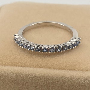 Delicate 0.65 Ct Blue Sapphire Ring, 14k White Gold Prong Set Half Eternity Band, Minimalist Gold Jewelry, New Mom Gift Wedding Gift