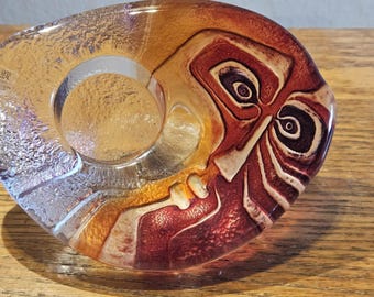 Mats Jonasson Ideo Votive Candle Holder – Hand-Blown Swedish Crystal, Modernist Face Design