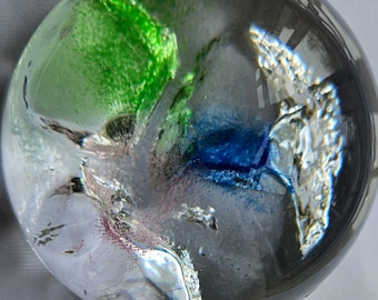 Helena Tynell Rantakivet Paperweight Riihimäki Lasi 1970s Finnish Art Glass Beach Stones Blue Pink Green 8cm
