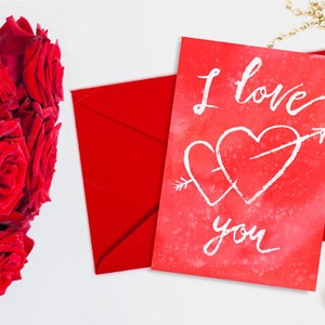 Pink Valentine’s Day Watercolour Card &#39;I love you&#39; Digital Instant Download