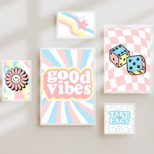 Preppy Pastel Gallery Wall Art Set: Pink Dorm Decor (Digital Download)