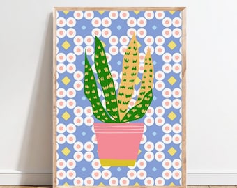 サンセベリアの植物画プリント：ボヘミアン風ホームデコレーション（デジタルダウンロード）