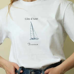 Sailing Shirt French Sailboat Cote d&#39;Azur France Tee Shirt French Yacht Shirt Graphic Tee French Riviera Style Aesthetic France UNISEX Shirt