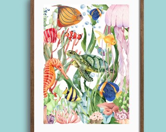 Ocean Animals Print: Under The Sea Nursery Decor (Digital Download)