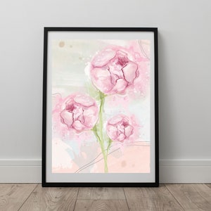 Watercolour Rose Wall Art Abstract Floral Printable Digital Flower Instant Art Print Soft Rose Wall Art Housewarming Wall Decor Gift