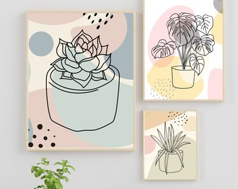 Botanical Print Set of 3: Abstract House Plants Gallery Wall (Digital Download)