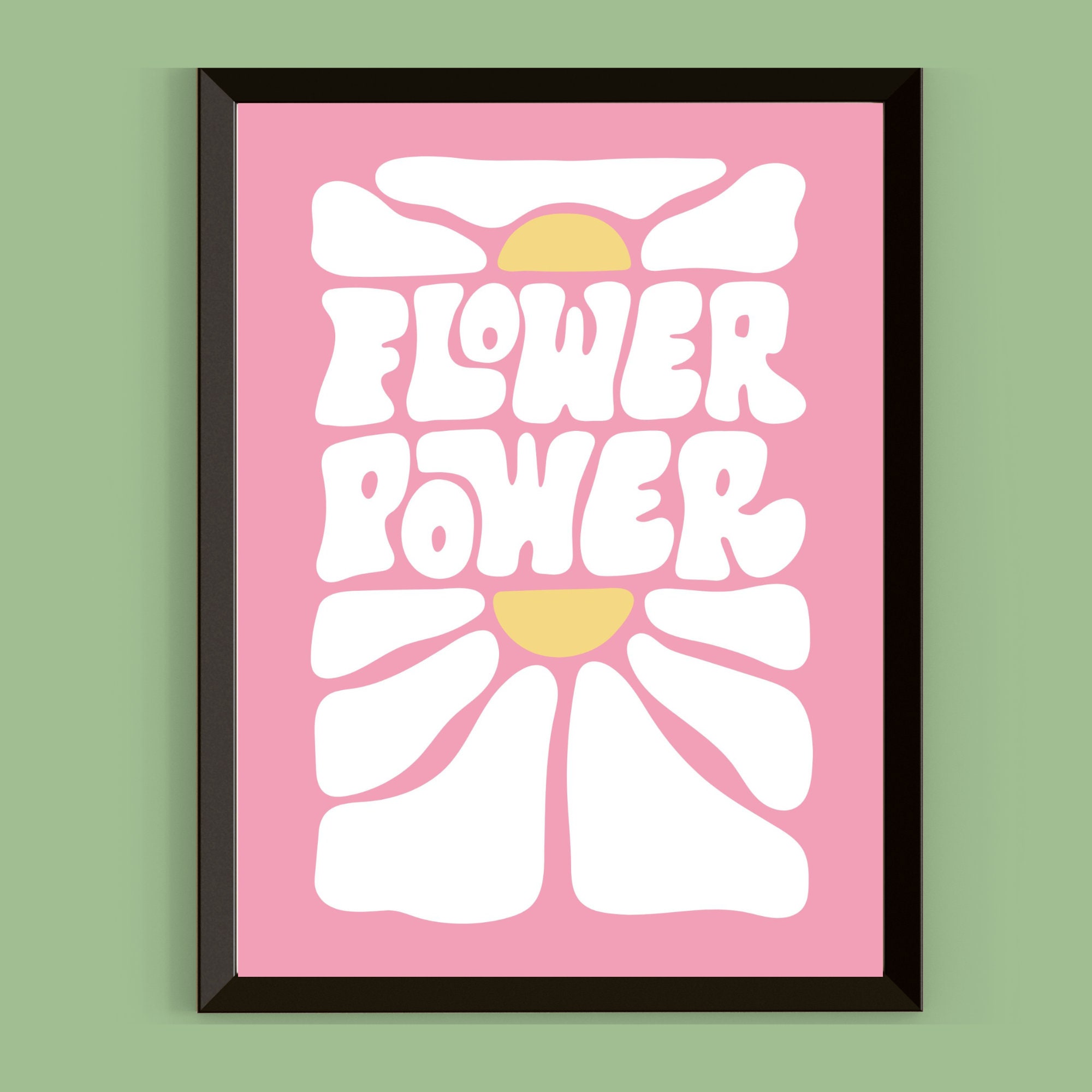 Flower Power Wall Art Pink Retro Poster Groovy Floral Bright Bold ...