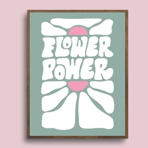 Retro Flower Power Print Arte retro colorido, Groovy Floral, 1970s 1960s, Bright Bold, Flores hippies, Cartel de tendencia, Funky Boho Flowers