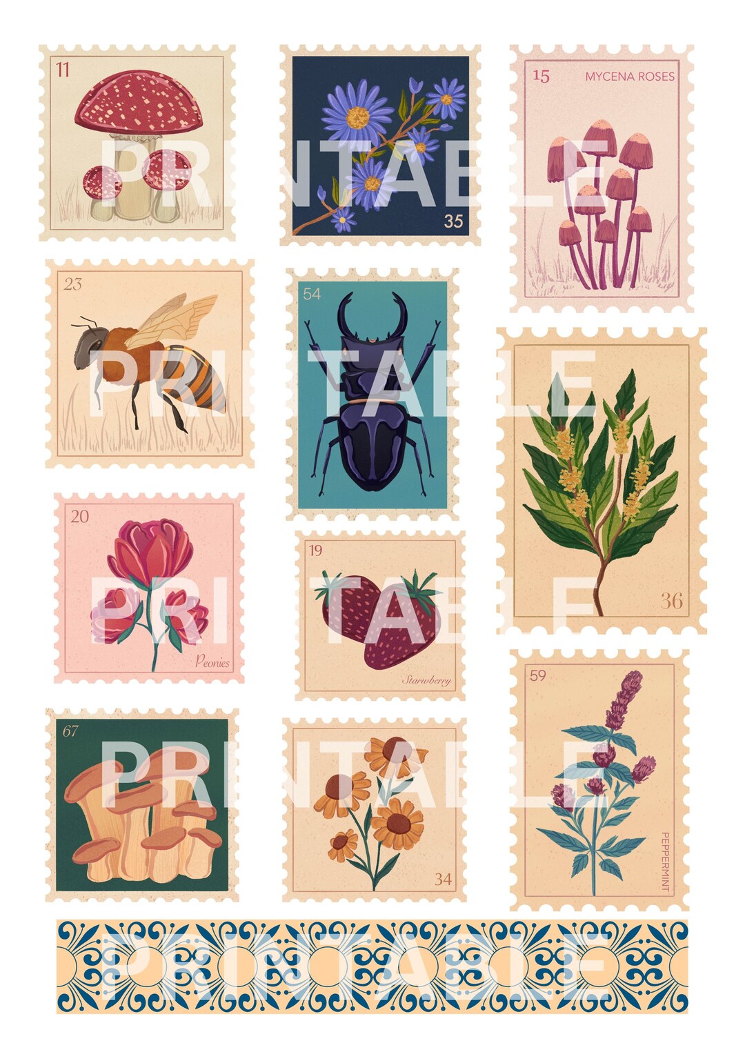 Cottagecore Scrapbooking Card Making Sheets Flora Stamp Printable ...