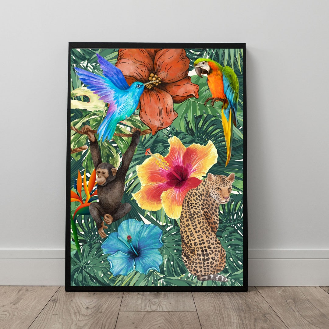 Tropical Jungle Wall Art, Colourful Tropical Maximalist Print, Tropical