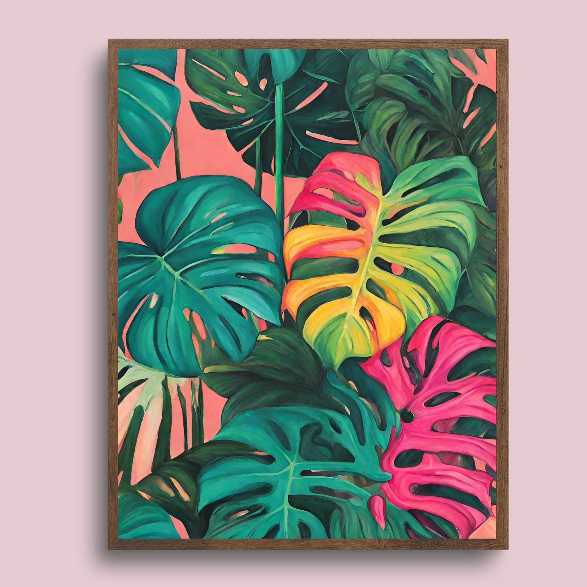 Monstera Leaf Print Botanical Illustration, Colourful