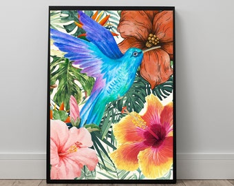 Tropischer Kolibri Kunstdruck: Exotisch Botanische Kunst