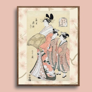 Japanese Geisha Women Wall Art, Vintage Oriental Geisha Painting, Antique Japanese Print, Traditional Geisha Girls, Japanese Geisha SHIPPED