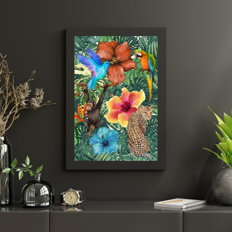 Tropical Jungle Wall Art, Colourful Tropical Maximalist Print, Tropical