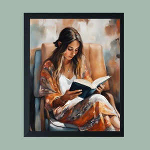 Bookish Wall Art, Girl Reading Book, Boho Book Lover Reading Illustration Relaxing Girl Reading Wall Decor Book Lover Poster Reading Print