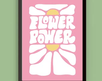 Flower Power Print: Retro floral, pink, Groovy Art (Digitaler Download)