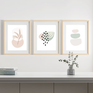 Set of Three Green and Pink Printable Wall Art 3 Set Neutral Wall Art ...