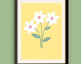 Groovy Daisy Print: Yellow Floral, Funky Boho Wall Art (Digital Download)