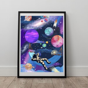 Spaceman Wall Art Astronaut Poster Space Galaxy Print Kids Room Planets Decor Playroom Boys Nursery Decor Gender Neutral Solar System Print