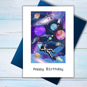 Biglietto d'auguri stampabile per l'astronauta del sistema solare per lui Biglietto d'auguri scaricabile per figlio papà, astronauta spaziale fantasy, pianeta galassia, bambini
