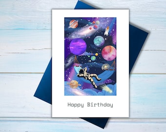 PRINTABLE Solar System Spaceman Birthday Card For Him Card Fantasy Space Astronaut Kids Planet Galaxy Downloadable Son Dad Greeting Card