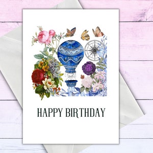 Alles Gute zum Geburtstag Karte für ihre Mutter Heißluftballon Blumen Vintage Schwester Karte druckbare herunterladbare Vintage Tochter Tante Karte