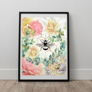 Bee Wall Art Printable Decorations Bee Print Home Decor Art Bee Wall Decor Bumble Bee Art Print Vintage Bee Print Poster For Living Room