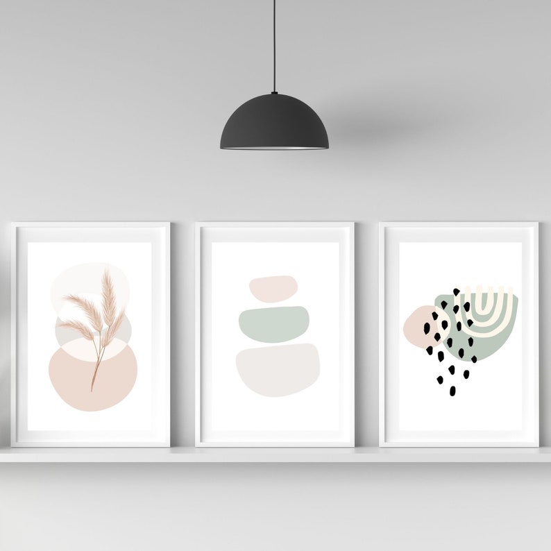 Set of Three Green and Pink Printable Wall Art 3 Set Neutral Wall Art ...