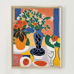 Matisse Style Still Life with Fruit and Vase Wall Art, Modern Abstract Poster, Colourful Modern Art Print, Vibrant Eclectic Decor SHIPPED