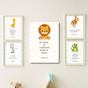 Christian Nursery Wall Decor, Bible Verse Set of 5 Prints, Baby Boy Nursery Wall Art, Girl Nursery Jungle Safari, Gender Neutral Nursery Art