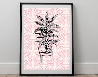 Pink Botanical Plant Print: Quirky Home Decor Wall Art (Digital Download)