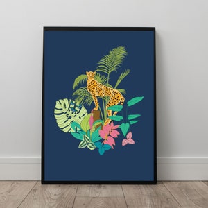 Tropical Cheetah Print Jungle Wall Art Cat Print Safari Poster Cheetah Botanical Sun Print Tropical Leopard Forest Wall Decor Poster SHIPPED