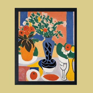 Matisse Style Printable, Still Life with Fruit and Vase Wall Art, Modern Abstract Poster, Colourful Modern Art Print, Vibrant Eclectic Decor