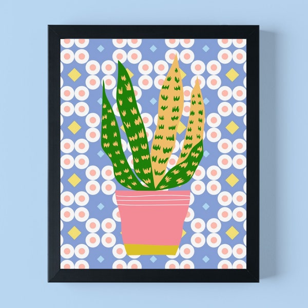 Vibrant Plant Print, Unframed Botanical Wall Art, Bright Snake Plant, Colourful Plant Wall Decor, House Plant Geometric Abstract Botanical