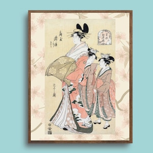 Japanese Geisha Women Wall Art, Vintage Oriental Geisha Painting, Antique Japanese Print, Traditional Geisha Girls, Japanese Geisha Painting