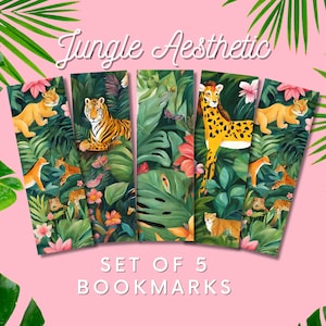 Jungle Bookmarks Printable Set of 5 Digital Safari Animal Bookmarks Digital Lion Cheetah Bookmarks Friendship Gift Back To School Bookmarks