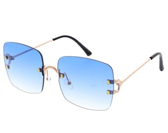 Gafas de sol cuadradas sin montura con detalle de metal y lentes degradadas, 58 mm, listas para las vacaciones de primavera