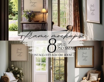 Vintage Frame Mockups Bundle: Cottagecore Room Posters (PSD)