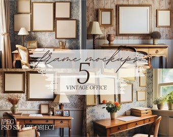 Vintage Frame Mockups Bundle |  Vintage Office Poster Mockup |  Gallery Wall Frame Mockup |  Cottagecore Vintage | Interior Mockup PSD