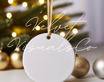 Premium Christmas Ornament Mockup | White Round Ceramic Christmas Ornament |Tree Ornament Mockup | JPG Digital Canva