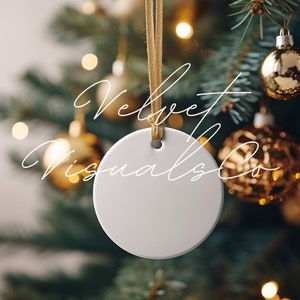Premium Christmas Ornament Mockup | White Round Ceramic Christmas Ornament |Tree Ornament Mockup | JPG Digital Canva
