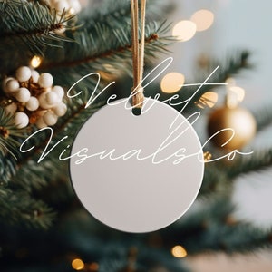 Premium Christmas Ornament Mockup | White Round Ceramic Christmas Ornament |Tree Ornament Mockup | JPG Digital Canva