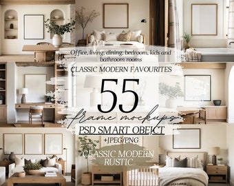 PSD Classic Modern Rustic 55 Mockups | Traditional Farmhouse Poster Mockup | Contemporary Elegant | Classic Aesthetic | PSD Smart Object