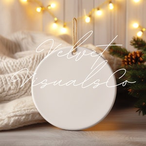 Premium Christmas Ornament Mockup | White Round Ceramic Christmas Ornament |Tree Ornament Mockup | JPG Digital Canva